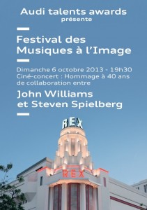 Affiche Festival Musiques à l'Image 2013 avec mise à l'honneur de John williams et Steven Spierlberg