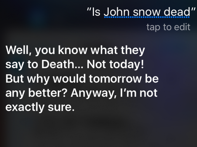 Game Of Thrones saison 6 Siri donne des nouvelles de Jon Snow réponse 2