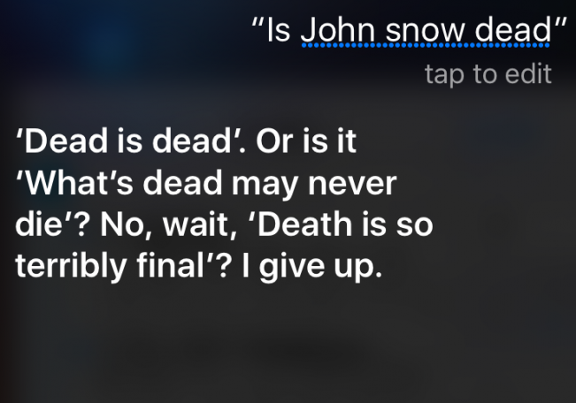 Game Of Thrones saison 6 Siri donne des nouvelles de Jon Snow réponse 3